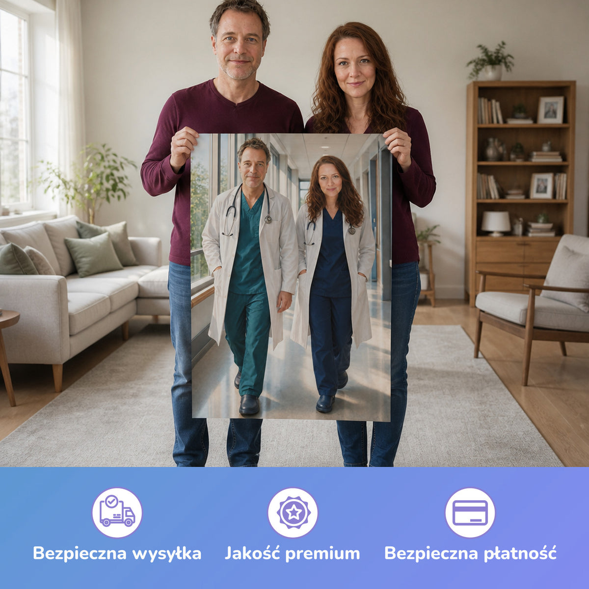  – para trzymająca wydrukowany plakat