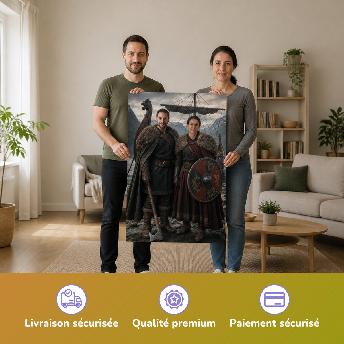  – couple tenant l'affiche imprimée