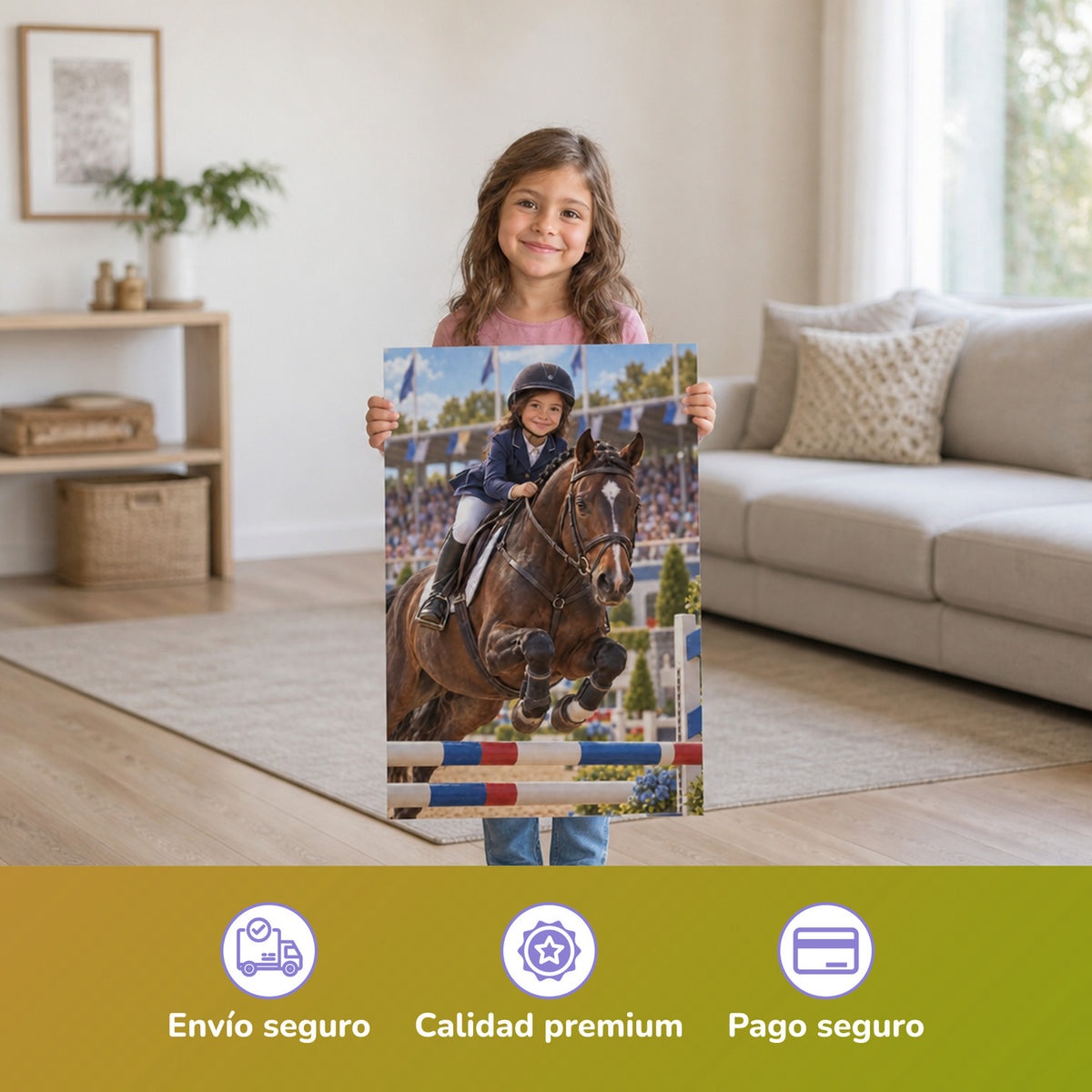 El concurso de salto – niña con el póster impreso