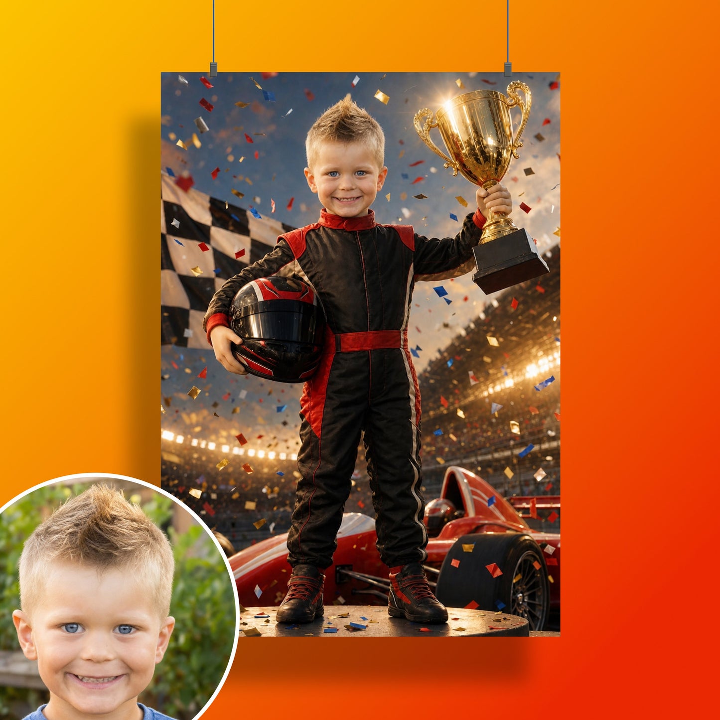 Race car driver on the podium