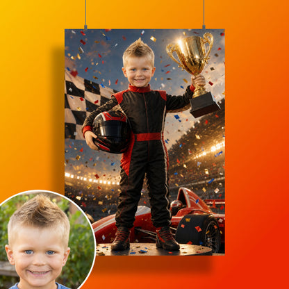 Race car driver on the podium