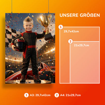 Race car driver on the podium