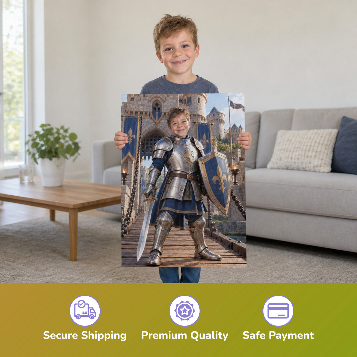 The Knight at the Castle – boy holding the printed poster