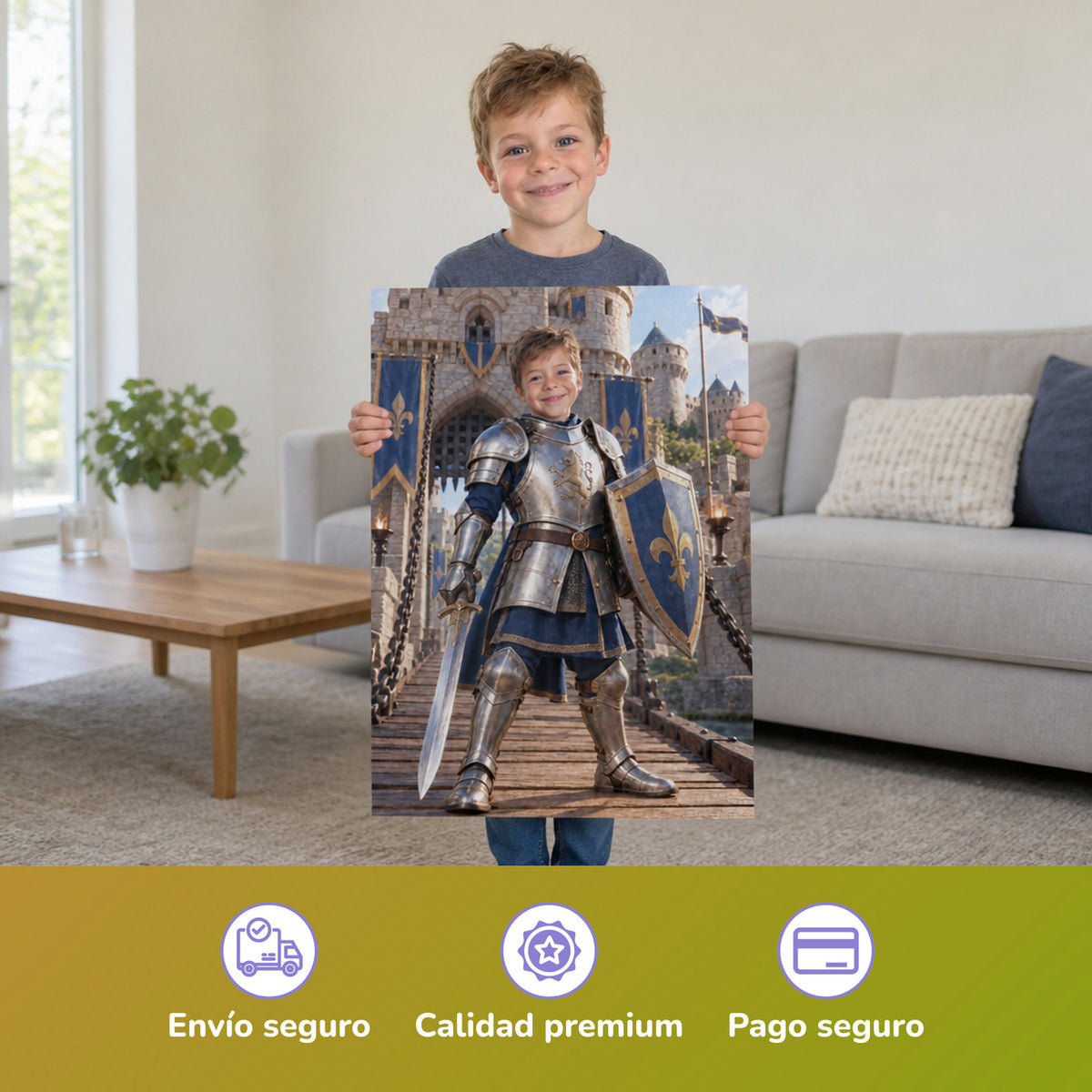 El caballero en el castillo – niño con el póster impreso