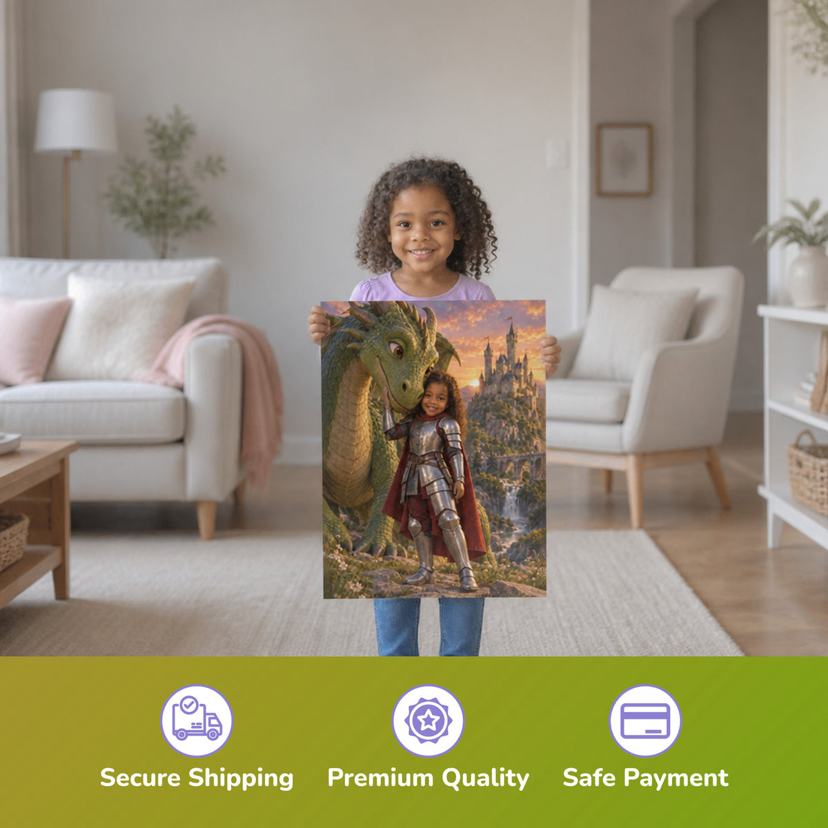 The Lady Knight and the Dragon – girl holding the printed poster