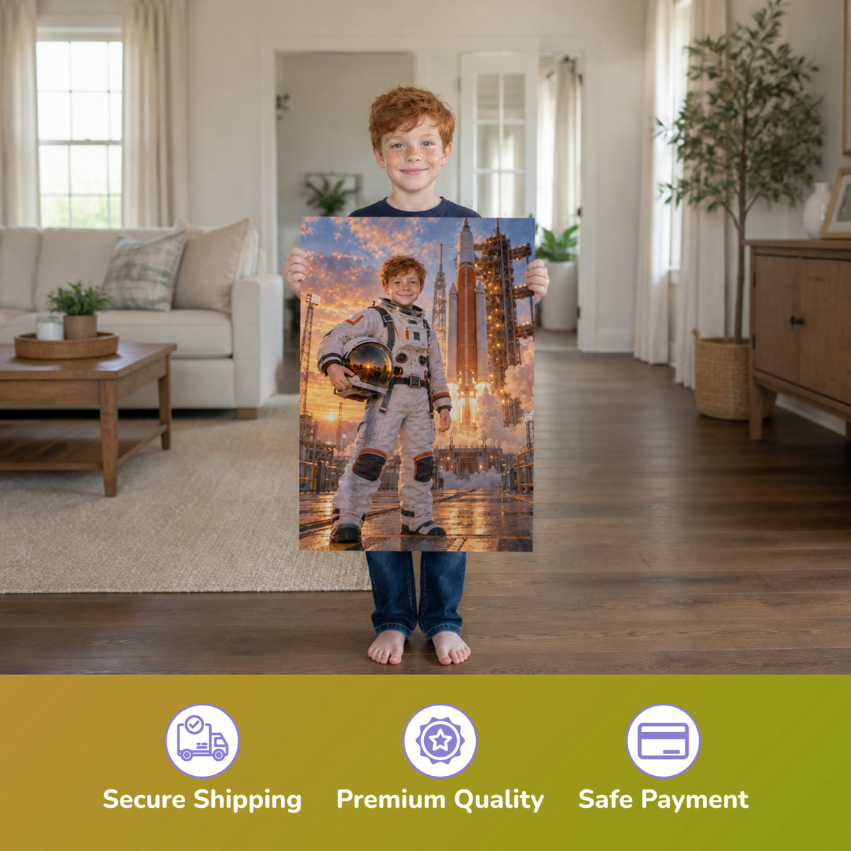 Before the Rocket Launch – boy holding the printed poster