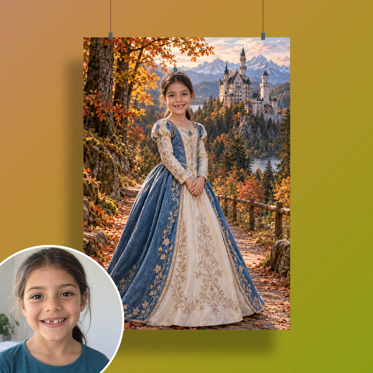 Prinzessin vor Neuschwanstein – Poster an der Wand