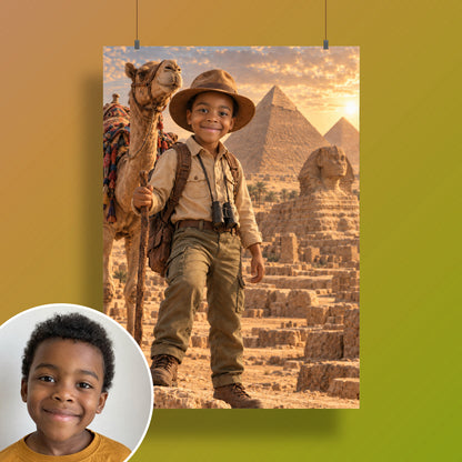 Vor den Pyramiden von Gizeh – Poster an der Wand