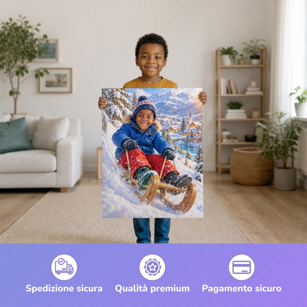 La gita in slitta – bambino con il poster stampato