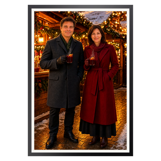 Abend am Weihnachtsmarkt – Poster im Rahmen