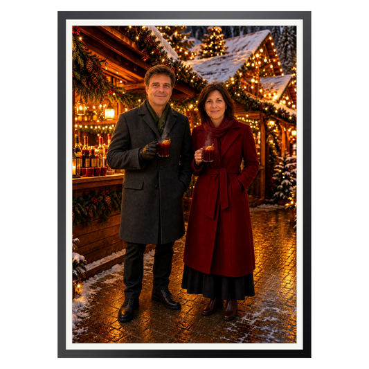 Abend am Weihnachtsmarkt – Poster im Rahmen