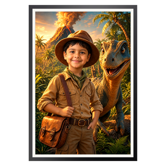 Abenteuer im Dino-Land – Poster im Rahmen