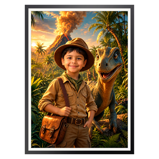 Abenteuer im Dino-Land – Poster im Rahmen