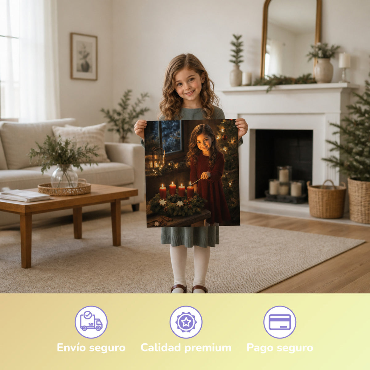 La corona de Adviento – niña con el póster impreso