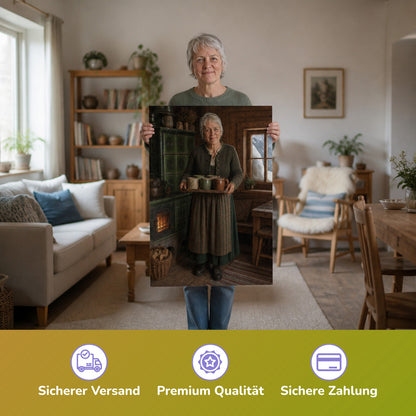  – Frau hält das gedruckte Poster