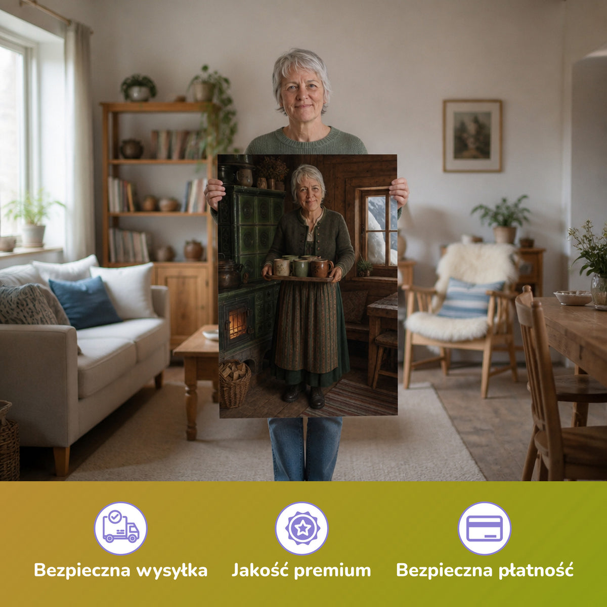  – kobieta trzymająca wydrukowany plakat