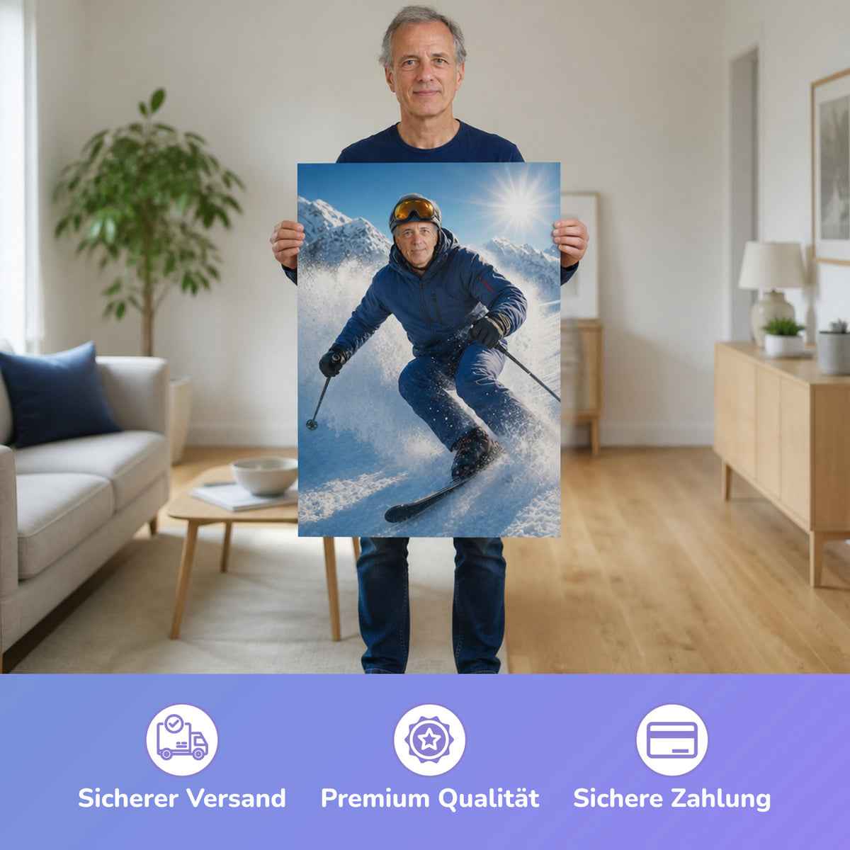  – Mann hält das gedruckte Poster