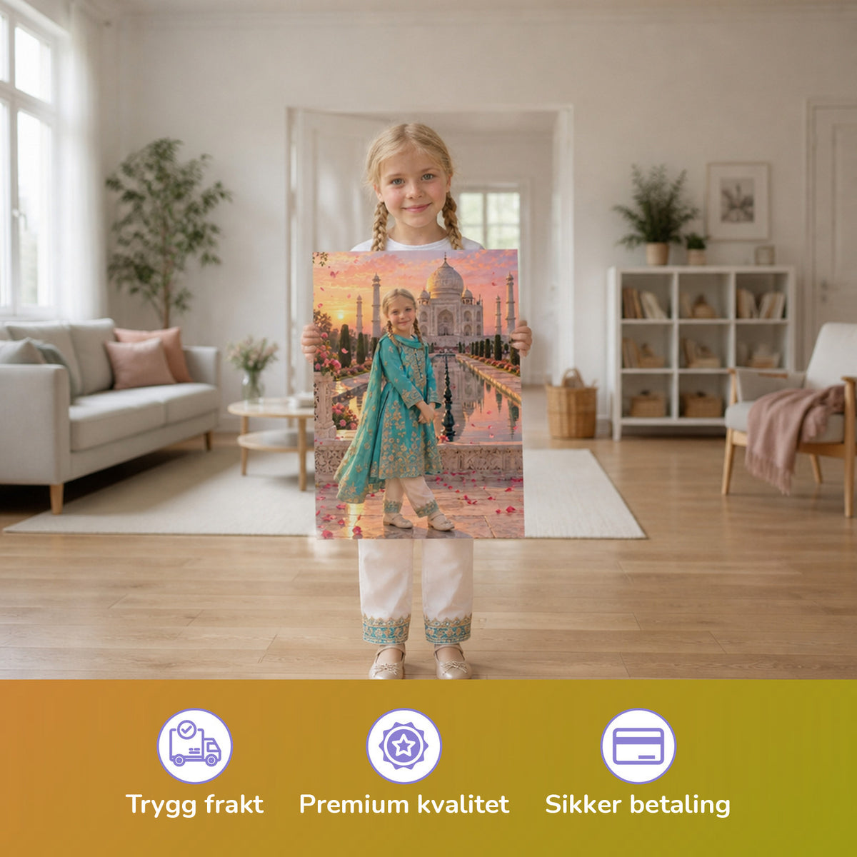 Am Taj Mahal — Barn holder den trykte plakaten