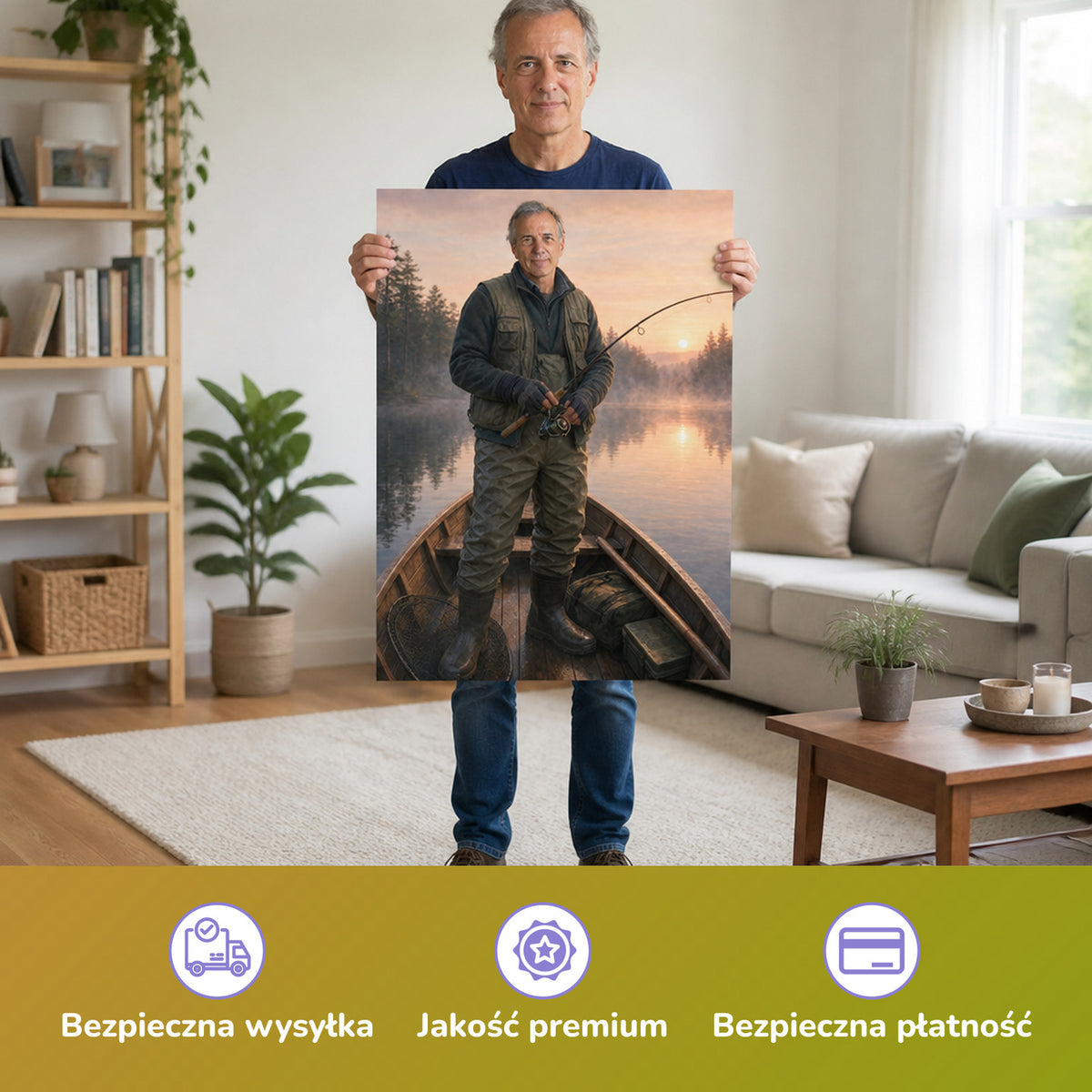  – mężczyzna trzymający wydrukowany plakat