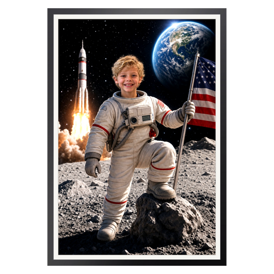 Astronaut auf dem Mond – Poster im Rahmen