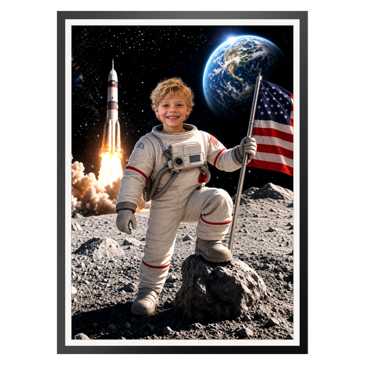 Astronaut auf dem Mond – Poster im Rahmen
