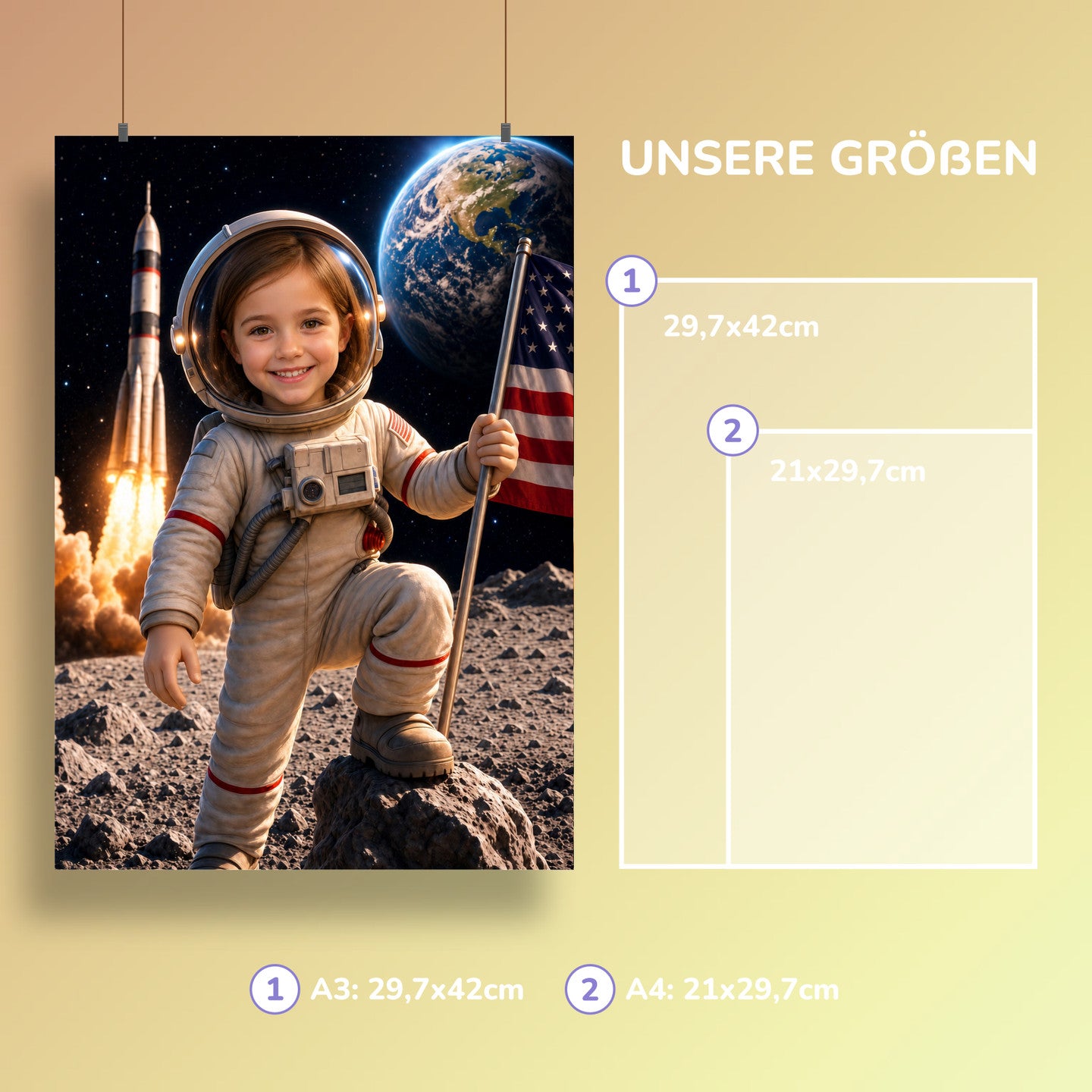 Astronaut auf dem Mond | Special-Edition "3D-Animation" – Größen A3 und A4
