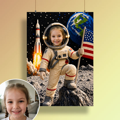 Astronaut auf dem Mond | Special-Edition "Baustein" – Poster an der Wand