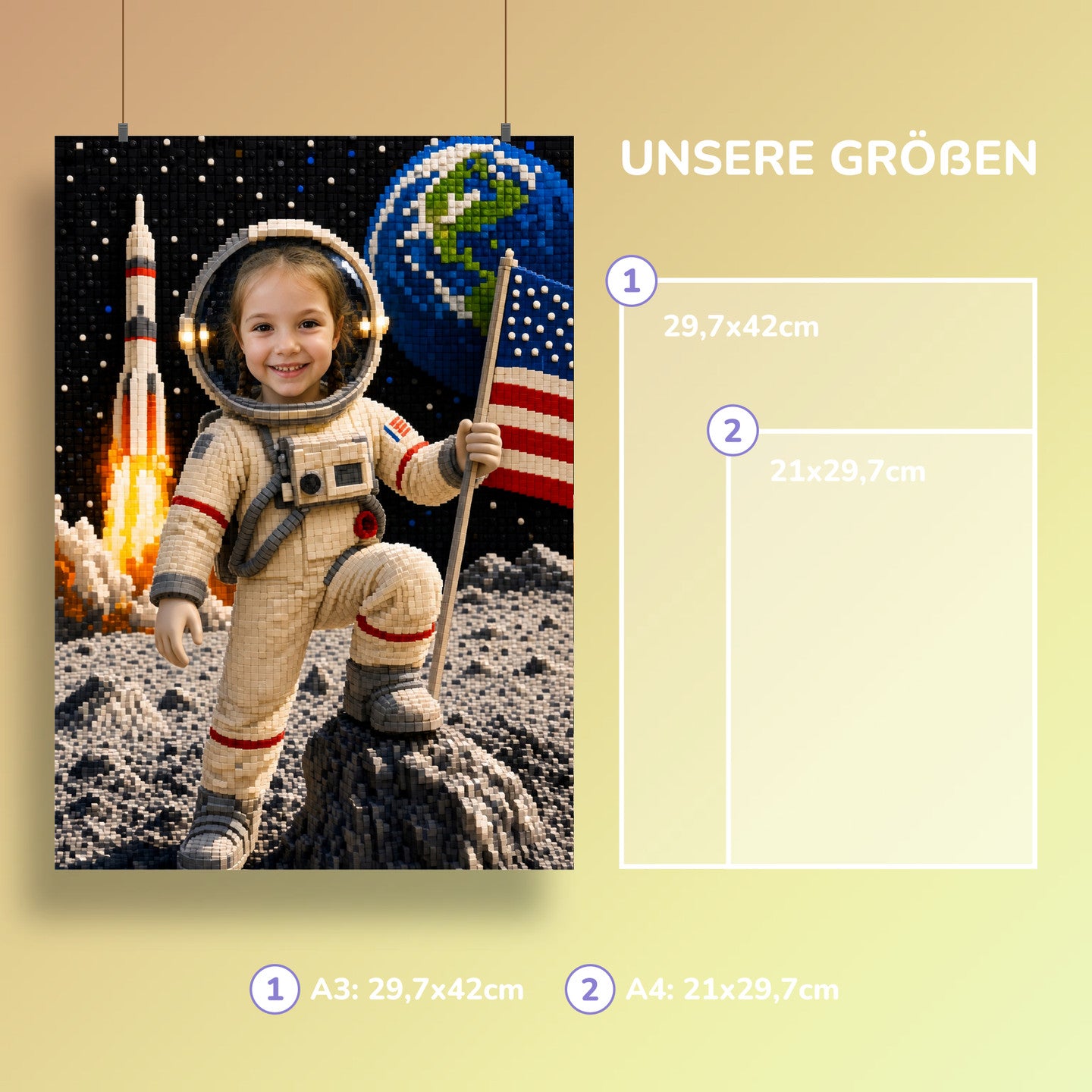 Astronaut auf dem Mond | Special-Edition "Baustein" – Größen A3 und A4