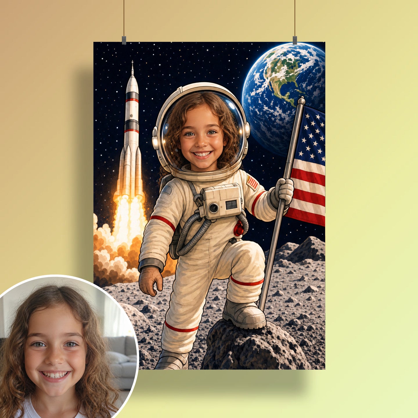 Astronaut auf dem Mond | Special-Edition "Cartoon" – Poster an der Wand