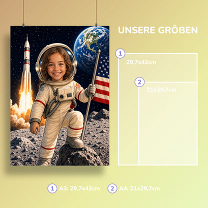 Astronaut auf dem Mond | Special-Edition "Cartoon" – Größen A3 und A4
