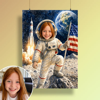 Astronaut auf dem Mond | Special-Edition "Aquarell" – Poster an der Wand