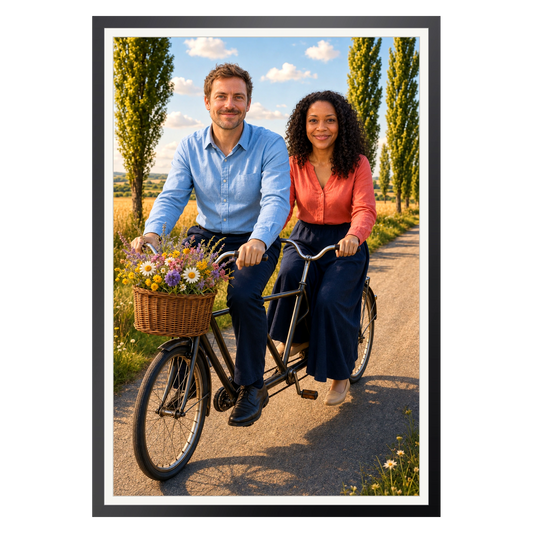 Auf dem Tandem – Poster im Rahmen
