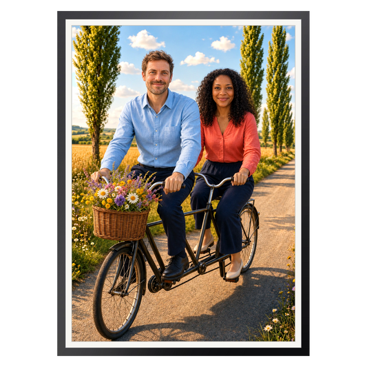 Auf dem Tandem – Poster im Rahmen