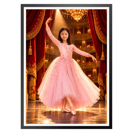 Ballerina auf der großen Bühne – Poster im Rahmen