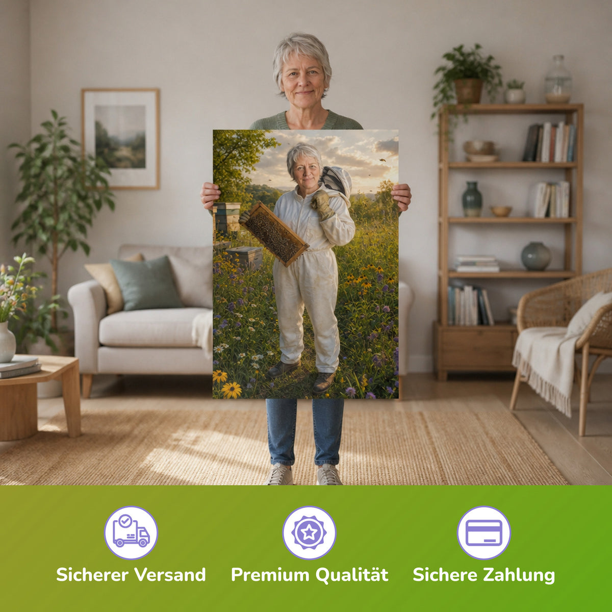  – Frau hält das gedruckte Poster