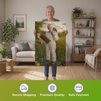  – Frau hält das gedruckte Poster