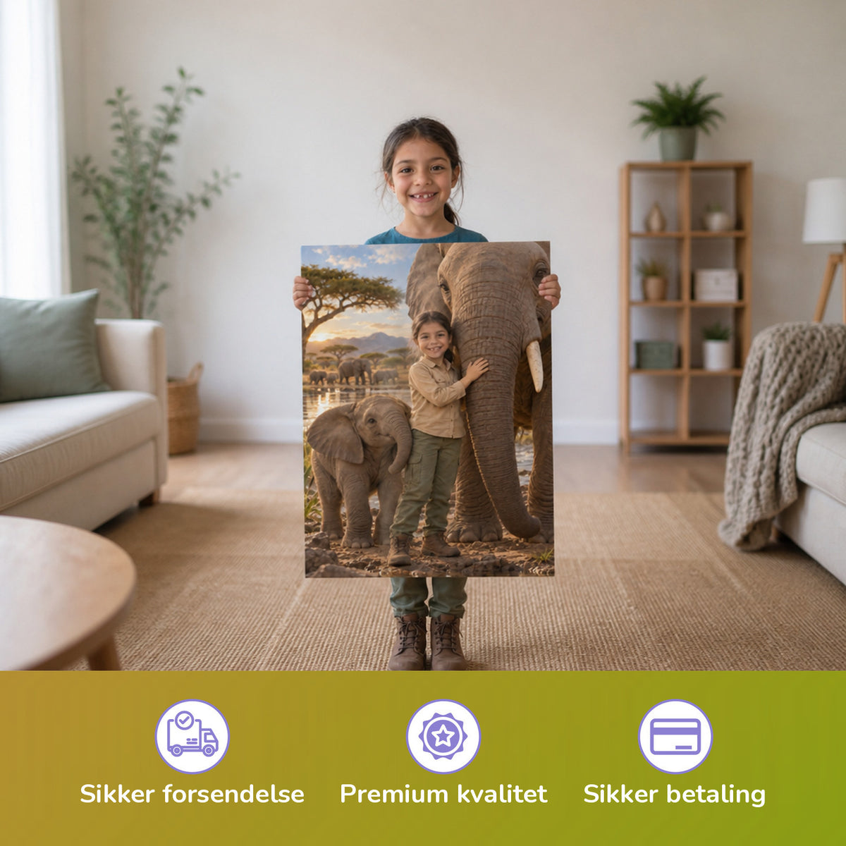 Bei den Elefanten — Barn holder den trykte plakat