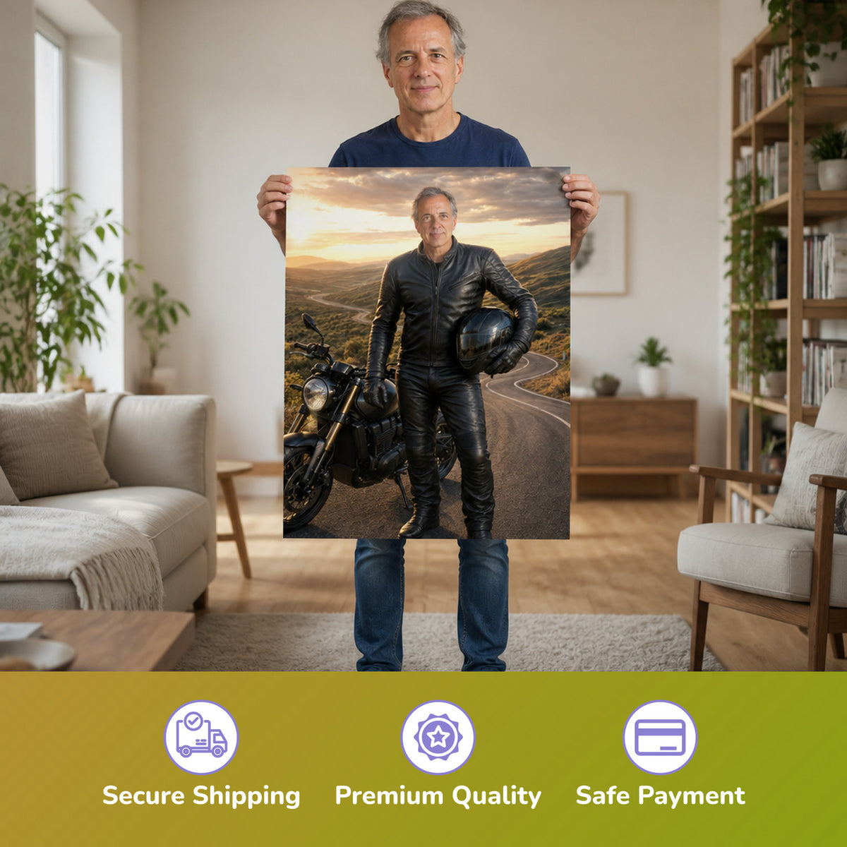  – Mann hält das gedruckte Poster