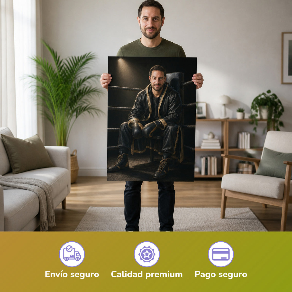  – Mann hält das gedruckte Poster