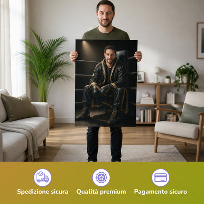  – Mann hält das gedruckte Poster