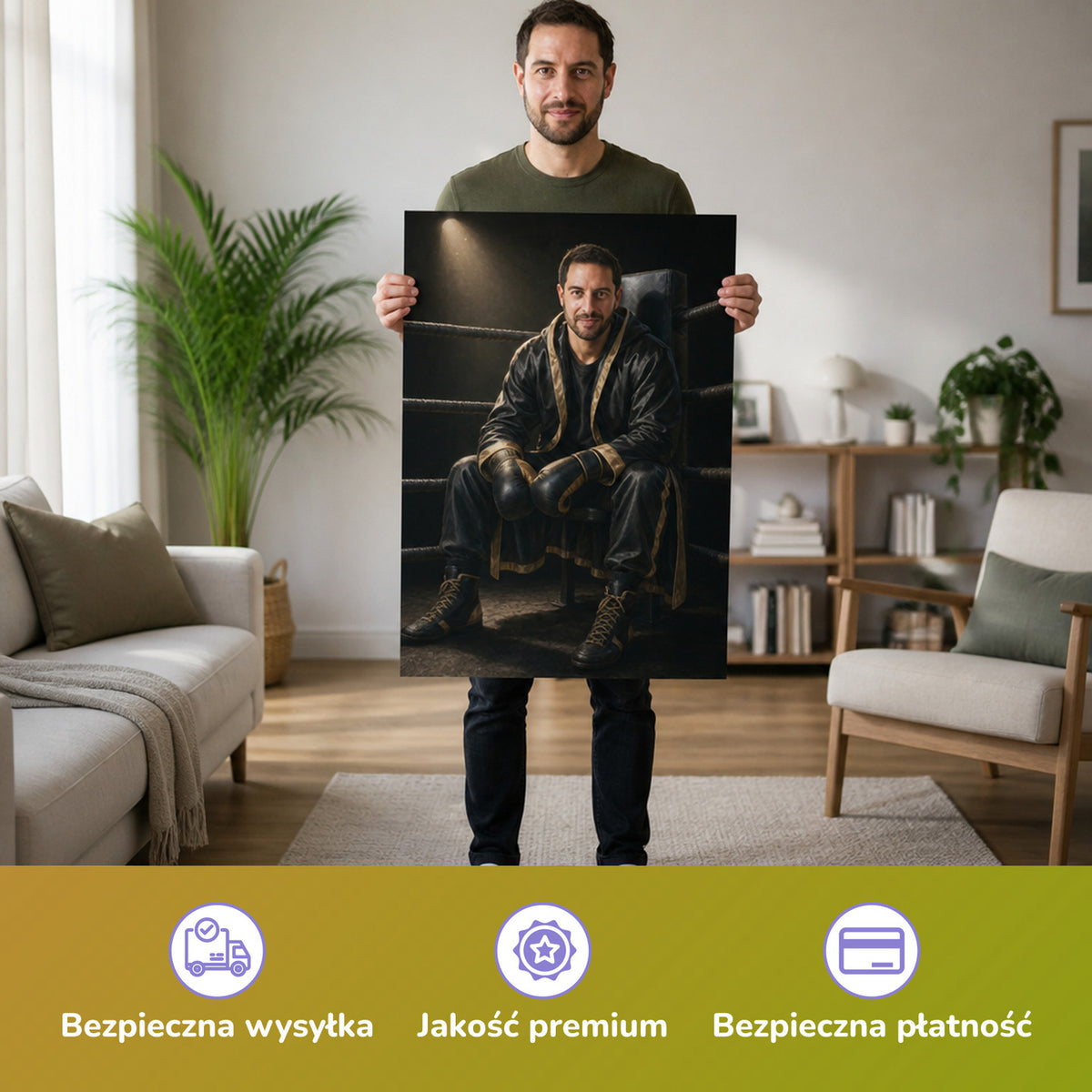  – Mann hält das gedruckte Poster