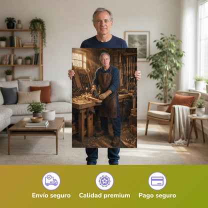  – Mann hält das gedruckte Poster