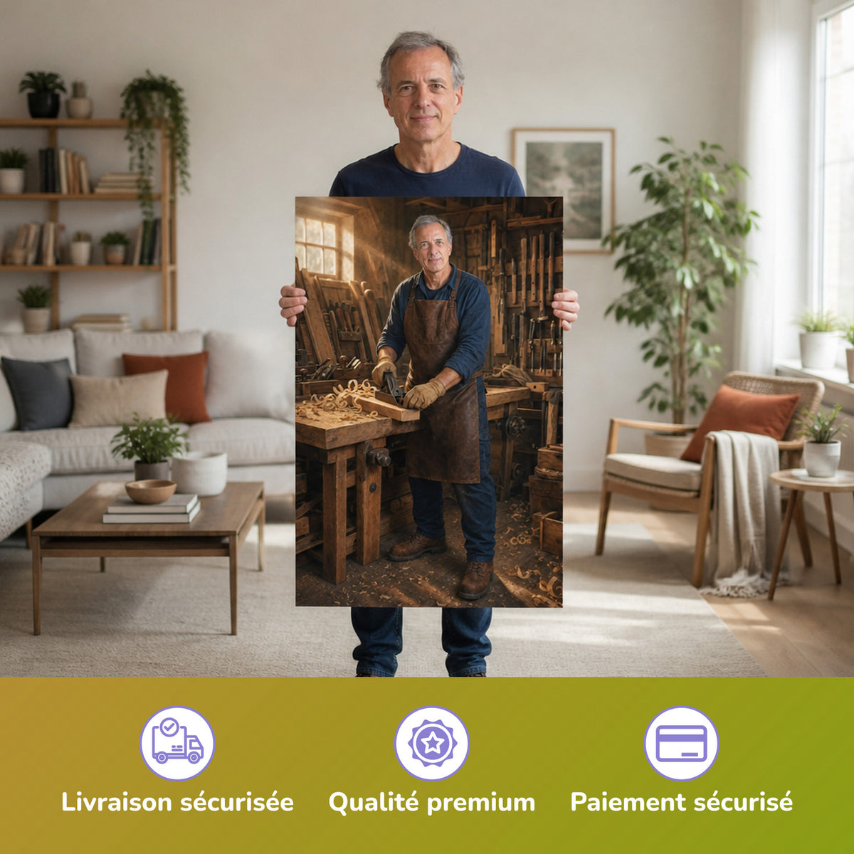  – homme tenant l'affiche imprimée