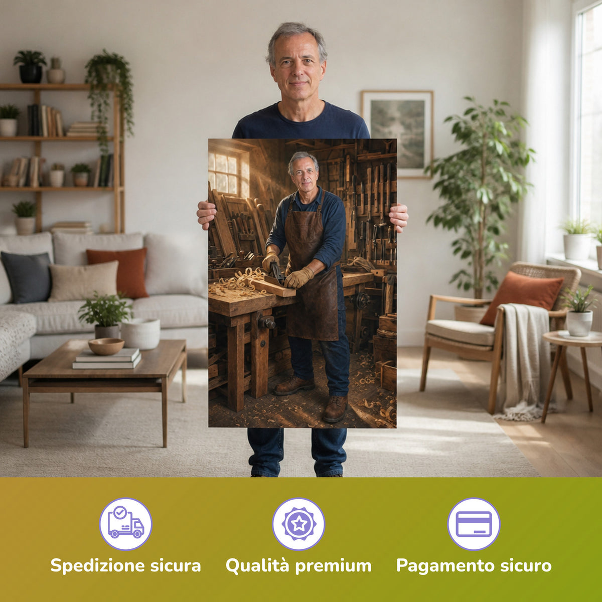  – Mann hält das gedruckte Poster
