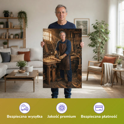  – Mann hält das gedruckte Poster