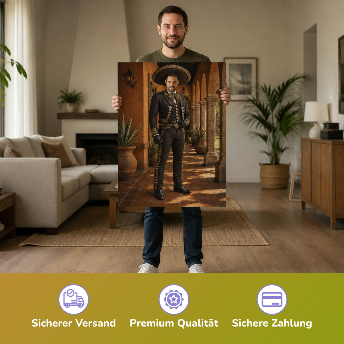 – Mann hält das gedruckte Poster