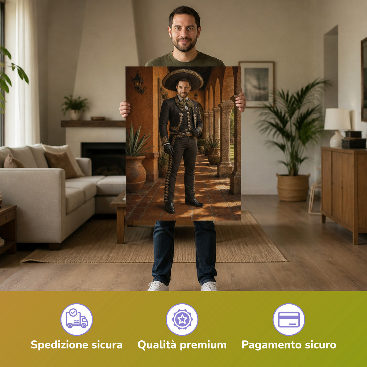  – Mann hält das gedruckte Poster