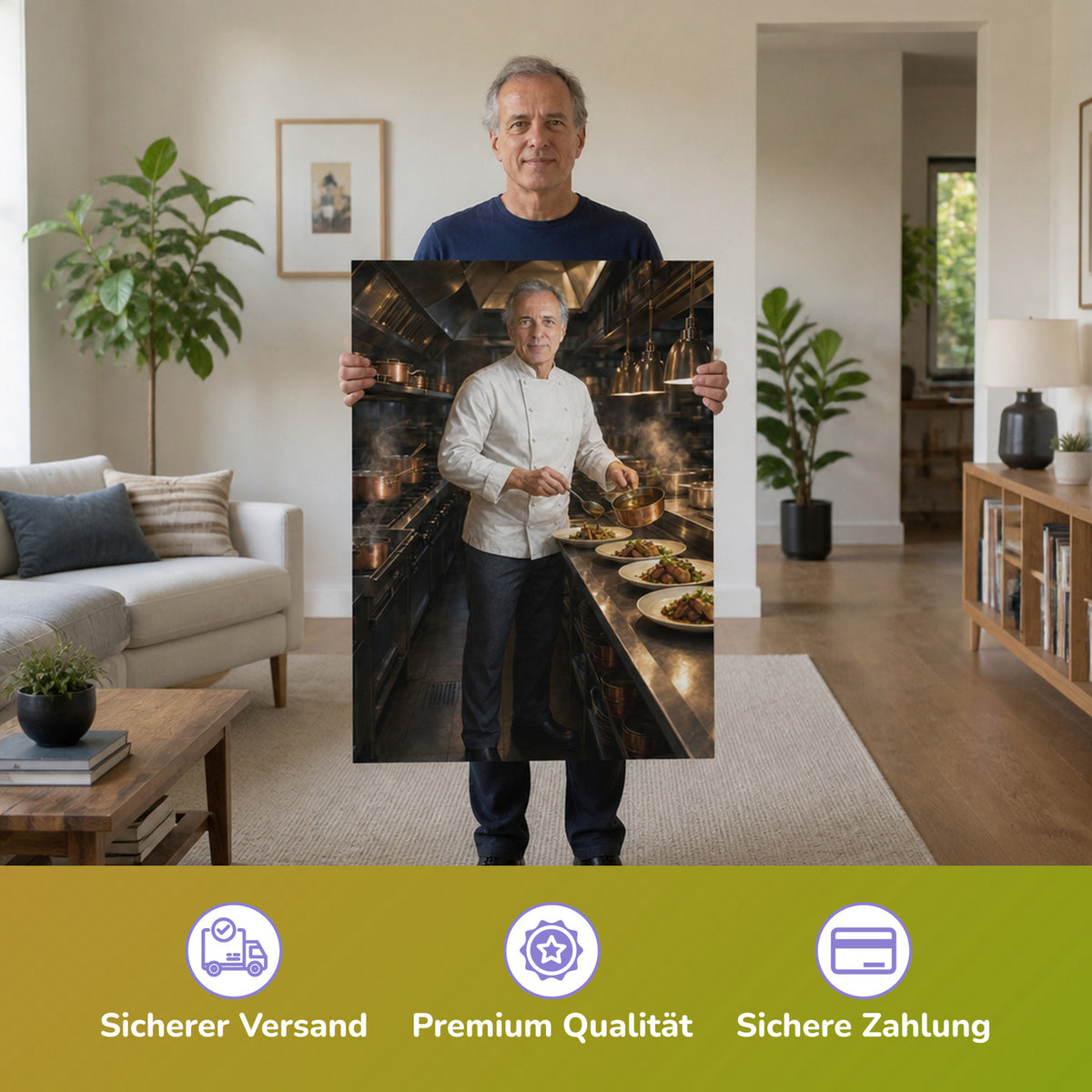  – Mann hält das gedruckte Poster