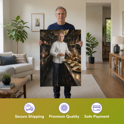  – Mann hält das gedruckte Poster