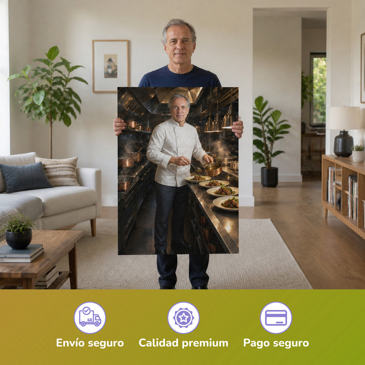  – Mann hält das gedruckte Poster